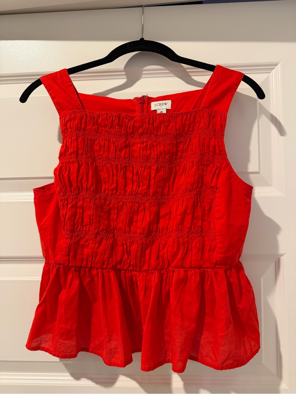 J. Crew Vibrant Red Smocked Peplum Tank